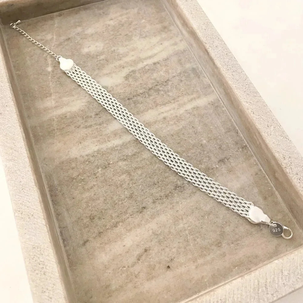 925 Sterling Silver Mesh Bracelet Wide Chunky Thick Bracelet Large Bracelet - Picture 6 of 7